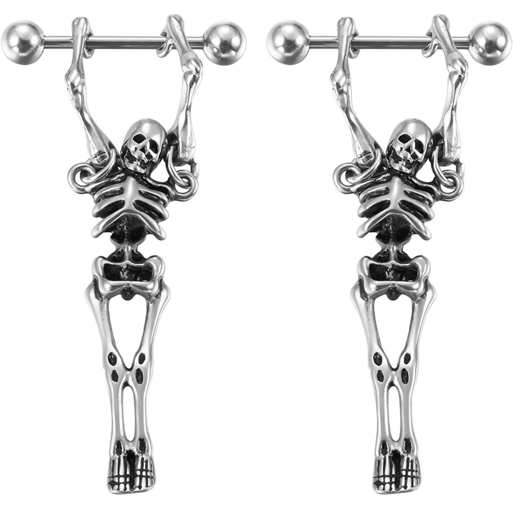 Skeleton dangling Skull Stud Earrings Stainless Steel Gothic Hip Hop Jewelry